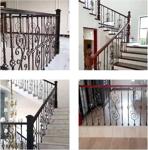 Top Shelf Kick Ass Wrought Iron Railing Posts And Diy Staircase Balusters For Outdoor Deck Porch Backyard With Rust Proof Paint And 37 Inch Heavy Duty Metal Banister Spindles featured in elegant indoor staircase design.