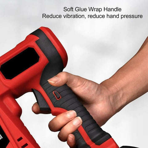 Close-up of the soft glue wrap handle on the Cordless Brad Nailer And Staple Gun Combo Battery Powered Electric Nail Tool.