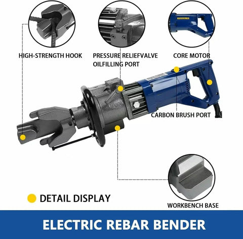 Heavy-Duty 900W Portable Electric Rebar Bender For Fast Hydraulic Bending Of 5/8 Inch Rebar Up To 130 Degrees Angle detailed view of parts.