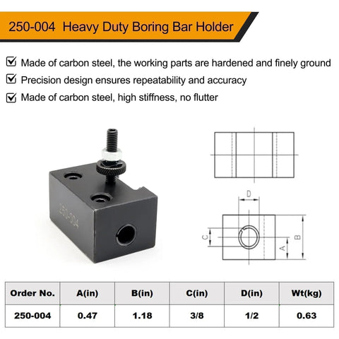 250-004 Heavy Duty Boring Bar Holder for Six Piece Quick Change Tool Post Set For Lathe With 250-000 Wedge Type Post