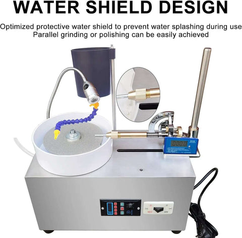 Badass Jade And Gemstone Water Grinder With Digital Angle Display Hella Adjustable 0 To 2800 Rpm Speed 180W Copper Motor Rust Resistant Steel Quiet Operation Ultimate Desk Tool For Rock Polishing Arts with water shield design
