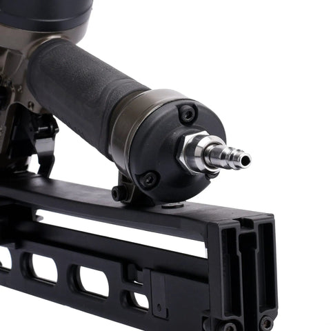 Close-up of Pro Grade 15 Gauge Finish Nailer Pneumatic With 34 Degree Angled Drive, Heavy Duty Aluminum Body detail