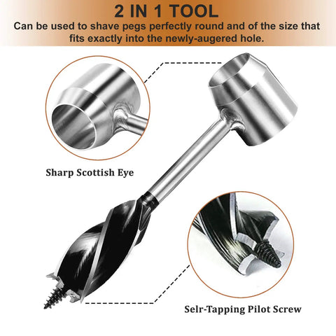Survival Ready Bushcraft Hand Auger Wrench With Flint Scotch Eye Wood Drill Peg And Manual Hole Maker Multitool in detail view