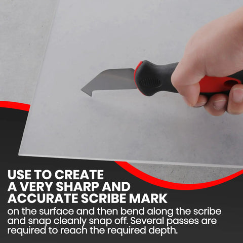 2 Pack Plexiglass Scoring Tool With Extra Sharp Steel Blade For Clean Snap Lines On Acrylic Plastic And Styrene Sheets Scribing Tool For Precise Breaks And Smooth Edges in use on a surface.