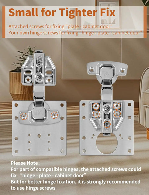 Six Piece Cabinet Hinge Repair Plate Kit Durable Stainless Steel With Mounting Screws displayed on kitchen cabinet