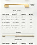 Diagram of Five Pack Solid Brushed Gold Cabinet Handles For Kitchen Cabinets, Dressers And Furniture with dimensions