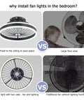 Comparison of Invisible Ceiling Fan With Lights, 16-Inch Flush Mount, and traditional fans in a bedroom setting.