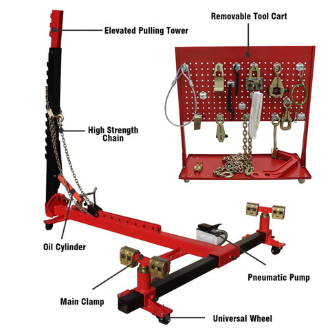 10 Ton Hydraulic Auto Frame Straightener And Car Body Repair Puller For Frame Alignment with tool cart and elevated pulling tower
