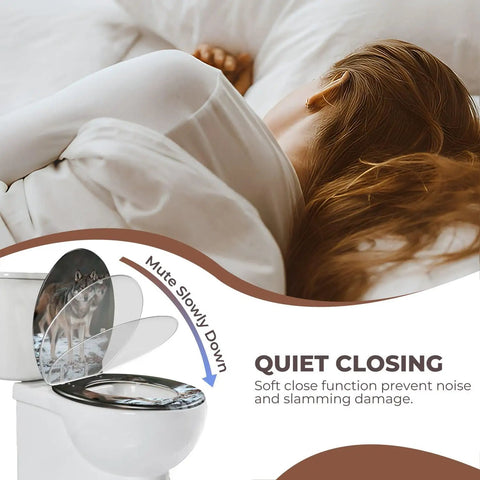 Toilet Seat Round Resin for Bathroom with soft close feature and quiet operation, shown above a toilet.