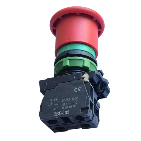 Premium Heavy Duty Emergency Stop Button For Scissor Lifts with red button and green housing for durable safety applications.