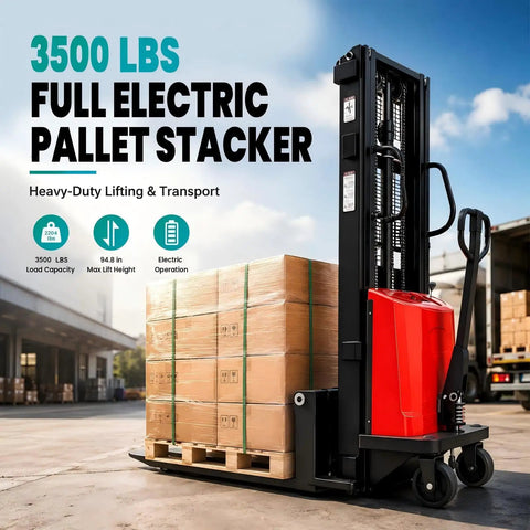 Heavy Duty Electric Pallet Jack Forklift Stacker With 3500 Lbs Capacity And Deep Lift Features Industrial Grade Motor for pallets.