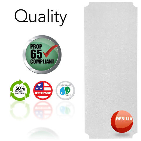 Rock-Solid Heavy-Duty Shelf Liners For Wire Rack Storage - Non Slip Clear Vinyl Mats compliance and label details on a vinyl mat.