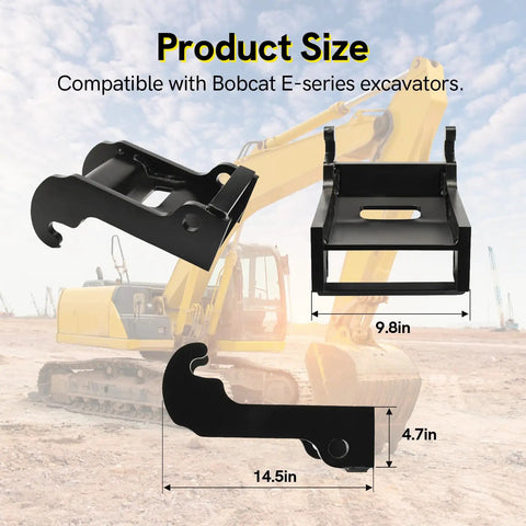 X Change Coupler Bracket For Bobcat Mini Excavator Attachments Quick Attach Bucket Mount dimensions shown over excavator