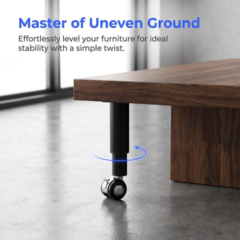 Beefy Adjustable Furniture Legs With Caster 2 Pack For Desk And Office Tables Replacement Feet Leveling Support shown on table