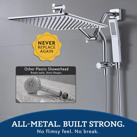 12 Inch All Metal Rain Shower Head With Handheld Spray In Chrome Finish Featuring 144 Wide Angle Nozzles For Solid Bathroom Upgrades That Let You Straight Up Kick Back And Chill Daily.