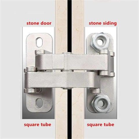 Built Tough Heavy Duty Adjustable Cabinet Hinges With Silent Soft Close installed on stone door and siding with square tube.