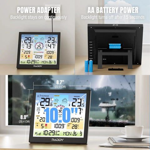 Pro Grade WiFi Weather Station With Indoor Outdoor Temperature And Humidity Monitor, 10 Inch Digital Color Display front view