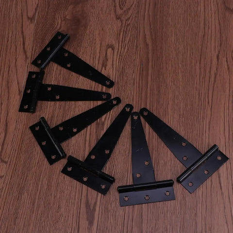 Dope 24 Pack Black T Shape Hinges 4 Inch Heavy Duty Iron Gate Hinges With 6 Pre Drilled Holes on wooden surface
