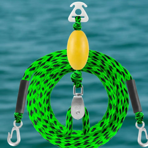 Heavy Duty Marine Tow Line With Pulley And Auto Adjust Bungee Dock Rope For Boaters Tow Dock And Water Sports Yellow And Black