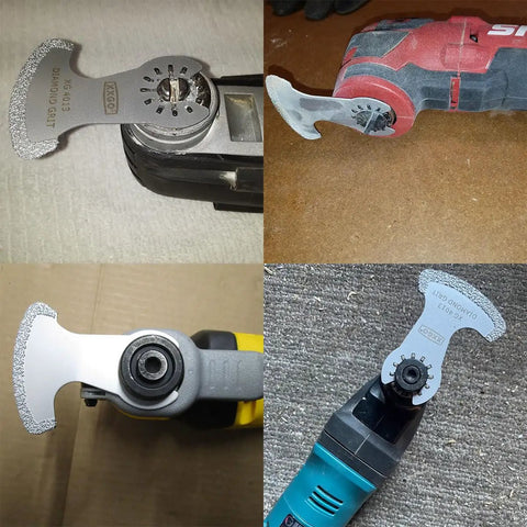 Four Pack Diamond Grout Removal Blades For One-Eighth Inch Grout Lines, Oscillating Tool Compatible, on various tools