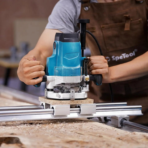 Worker using 1-1/4 Inch Slab Flattening Router Bit with 1/4 Inch Shank, 2 Plus 2 Flute Carbide Inserts, ATS Coating