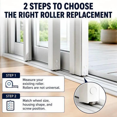 Zero Hassle Sliding Door Roller Assembly Replacement Kit Featuring Dead Smooth Ball Bearing Steel Wheels And No Fuss Track Hardware For Patio And Closet Doors Two Pack with instructions for proper roller replacement.