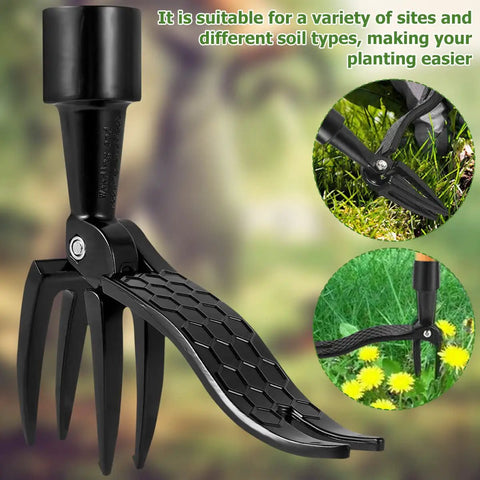 Stand Up Weed Puller Replacement Head With 4 Claw Steel For Yard And Garden Heavy Duty Weeding Tool displayed with grass