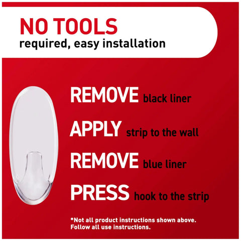 Medium Clear Damage Free Hanging Hooks Set With Six Hooks And Clear Strips for easy no-tools wall mounting installation guide.
