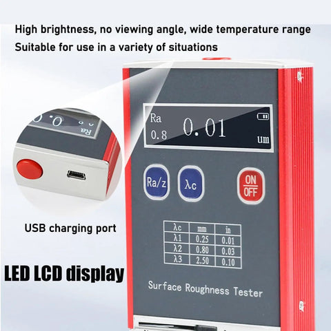 Portable Handheld Surfaces Roughness Tester with High Precision Digital Profilometer for Metal and Nonmetal Surfaces front view
