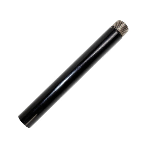 Black pipe, threaded on one end, suitable for use with Ratcheting Pipe Threader Kit With Five Dies Three Eighths Inch To One And A Quarter Inch Pro Grade Pipe Threading Tool Set Ergonomic Long Handle For Quick Clean And Accurate Plumbing Threads.