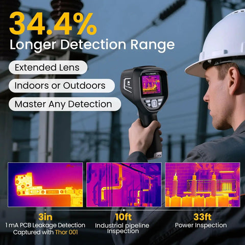 Man using Handheld Thermal Camera With 512x384 IR Resolution 2MP Visible Camera 3.5 Inch IPS Screen Laser Rangefinder outside
