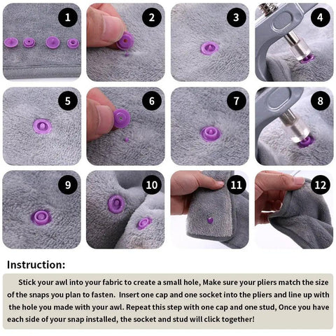 Instructions for installing 384 Piece T5 Snap Button Set With 24 Colors For Clothes And Cloth Diapers using hand tool kit