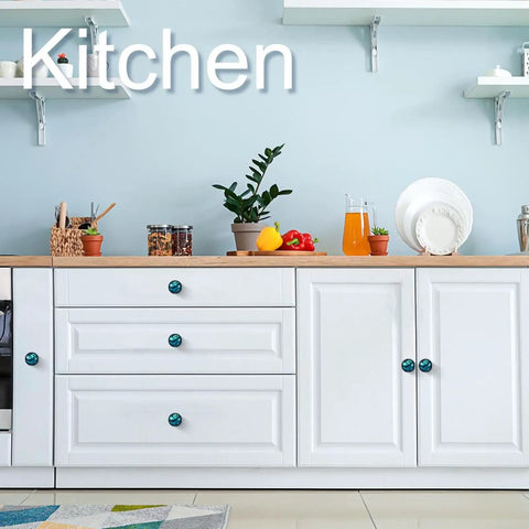 Slick Blue Marble Agate Cabinet Knobs 4 Pack Round Drawer Pulls With A Sleek Black Dresser Handle Base Straight Up Heavy Duty Kitchen Bath Hardware Featuring Solid Crystal Glass For Zero Sweat Install on white kitchen cabinetry.