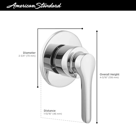 Diverter Valve Trim Kit With Heavy Duty Brass Construction, Metal Lever Handle, size specifications shown, American Standard.