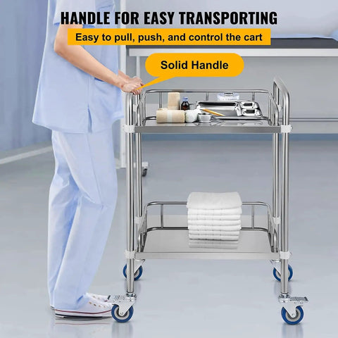 Stainless Steel Lab Rolling Cart Double Tier Mobile Utility Trolley With Smooth Swivel Wheels Crafted For Clinics Restaurants And Hospitals Hella Tough Real Deal with solid handle and towels.