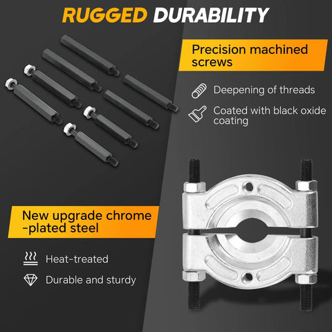 Heavy Duty 5 Ton Bearing Puller Set With 2 Inch And 3 Inch Jaws, Bearing Separator Kit featuring machined screws and chrome-plated steel