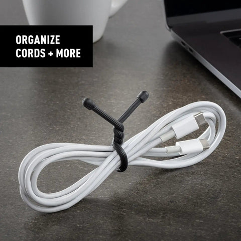 6 Inch Reusable Gear Ties Black 12 Pack Slick Rubber Coated Cord Organizers for neatly bundling white charging cables.