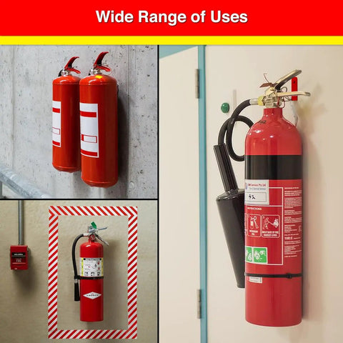 Rugged L Hook Fire Extinguisher Bracket Mount Kit For 15 To 40 Lb Extinguishers Wall Hanger Brackets in use in various settings.