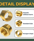 Two LIONMAX brass hex bushing reducers, 1/2 in NPT male x 3/8 in NPT female, threaded pipe fittings with sealing tape