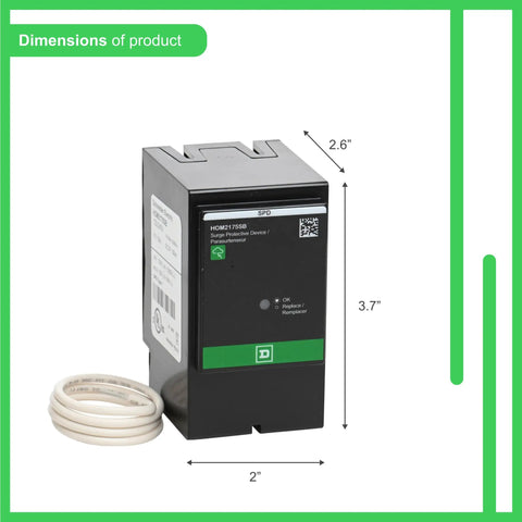 Homeline SurgeBreaker 25kA Surge Protection Device dimensions with LED indicator and plug for 120 240V 1 Phase 3 Wire.