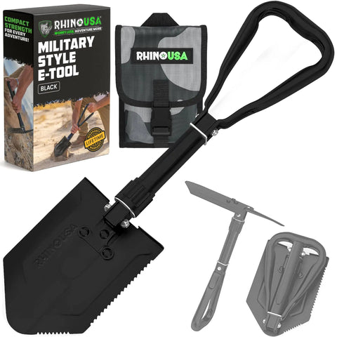 Folding Survival Shovel With Pick And Hoe 3 In 1 Tough As Nails Heavy Duty Carbon Steel Entrenching Tool with carry case