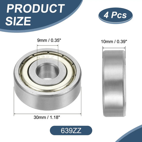 Four Pack 9x30x10mm Deep Groove Ball Bearings Chrome Steel Double Shield ABEC 5 for Electric Motors Home Appliances