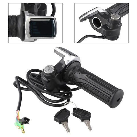 Throttle Grip For Electric Scooter With Key Lock And Power Indicator 36V 48V 60V Metal And Plastic Handle with keys shown