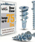 Bear Claw Double Headed Screws and Self Drilling Drywall Anchors Picture Hangers Kit, zinc anchors shown with 75 lbs on label