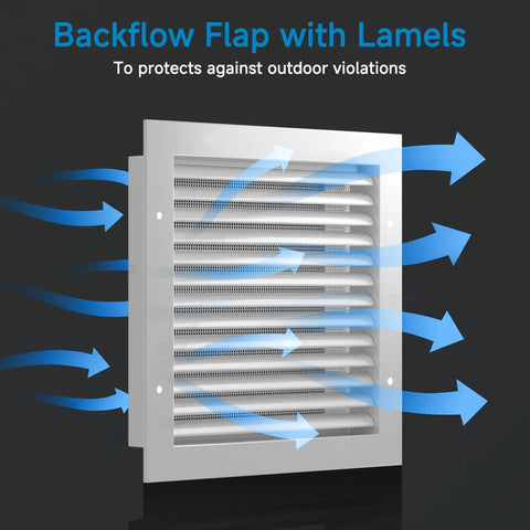 8x8 Aluminum Gable Vent with Screen and Louvered Design showing airflow lines in white finish for attic and shed