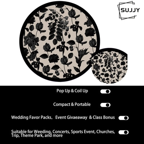 4 Pack Foldable Hand Fans Dark Botanical Print Pop Up Pocket Cooling Gadgets with floral designs, compact for summer use.