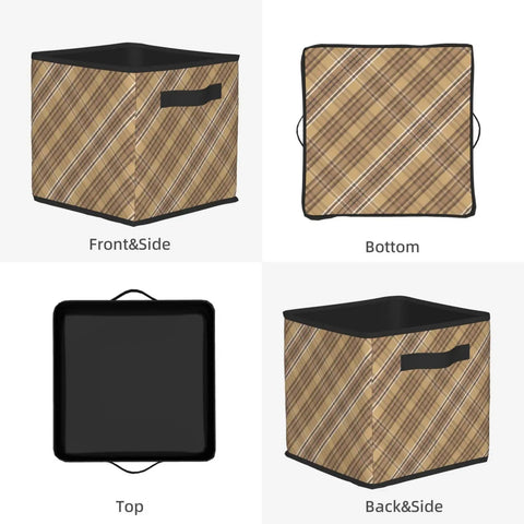 Hella Roomy Earth Mosaic Print Closet Storage Bin Made From Heavy Duty Oxford Fabric With Sturdy PE Board Base visible from front, back, and top angles.