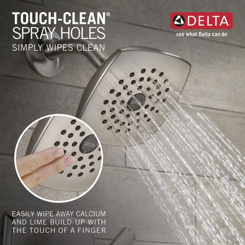 Ashlyn 14 Series Brushed Nickel Shower Trim Kit With Head And Handle Set Stainless T14264 SS Valve Not Included showing water spray and touch-clean feature