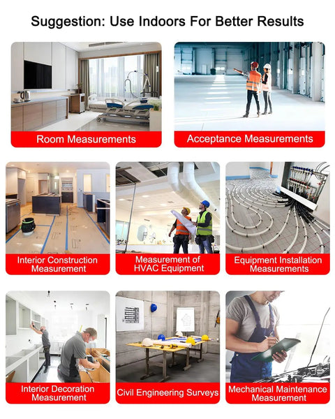 150M Laser Distance Meter With 492 Ft Range, 1/25 Inch Accuracy, IP54 Rating, Long Battery Life With About 8000 Measurements Per Battery Change, Multi Mode Distance, Area And Volume, Perfect For Architects Builders And DIY Pros used for indoor site measurements