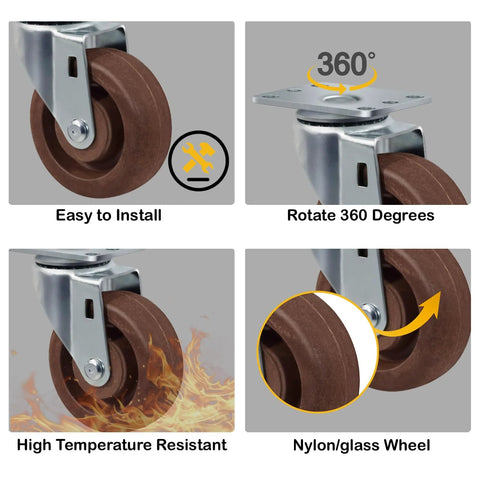 High-temp swivel caster wheels with 360 degree rotation and easy installation. Ideal for ovens, kilns and dryers with high temperature resistance.